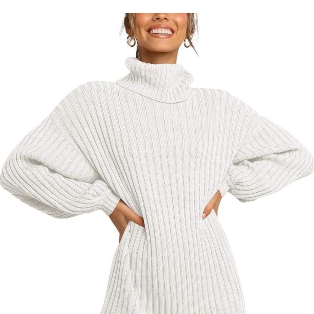 ANRABESS Oversized Sweaters Dress for Women Turtleneck Batwing Sleeve - Picture 11 of 13